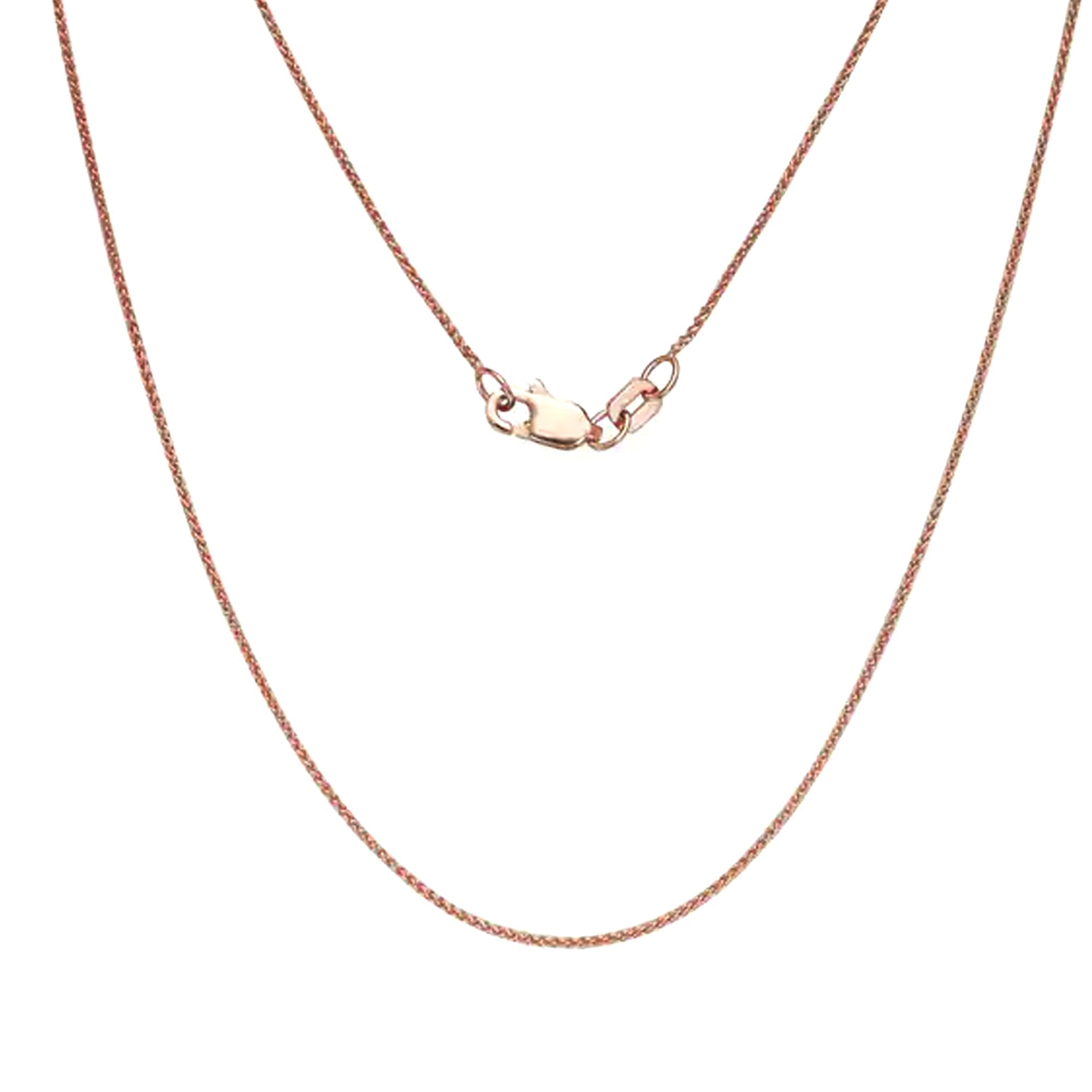 14k Rose Gold Wheat Chain Necklace, 0.6mm, 18" - JewelryAffairs