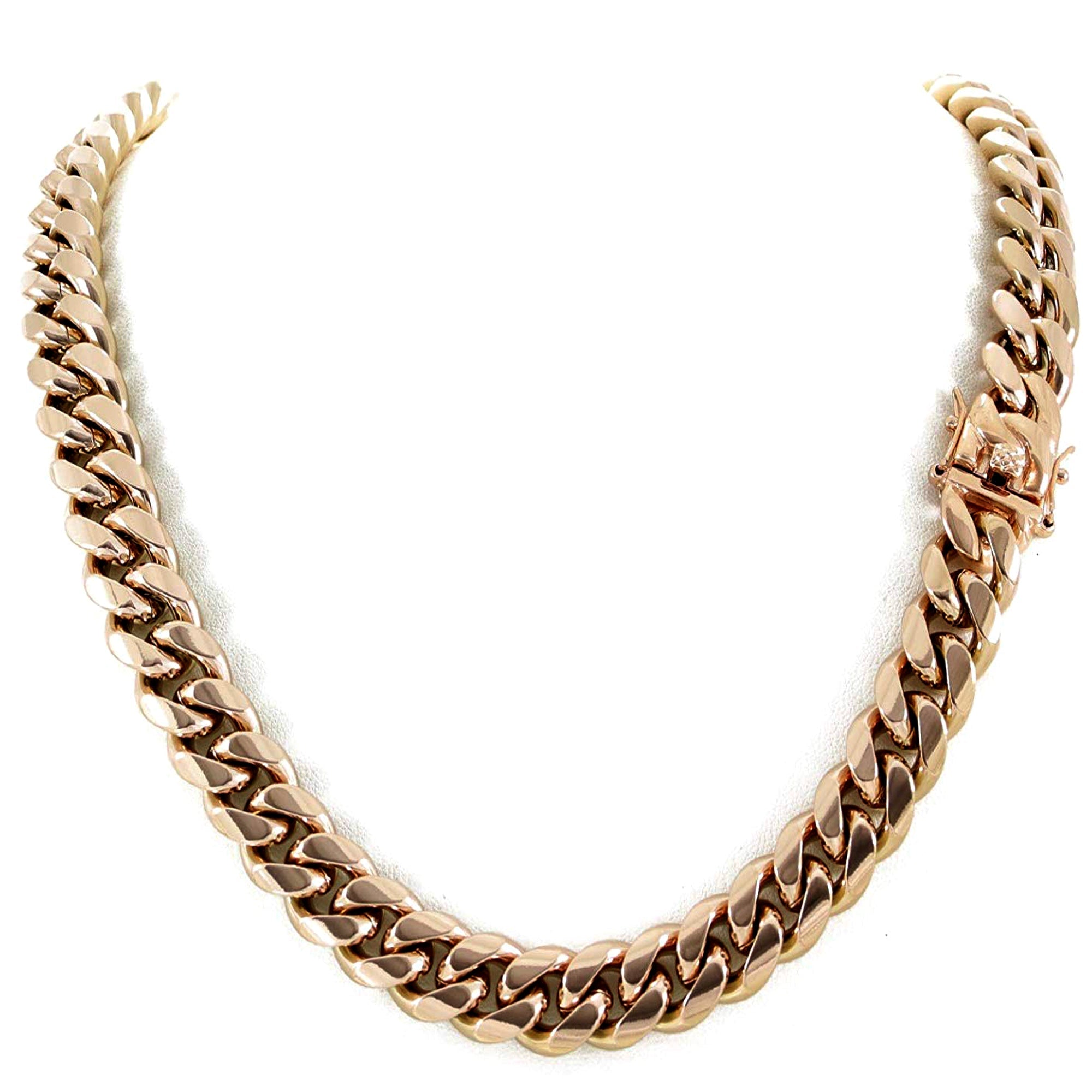 14k Rose Solid Gold Miami Cuban Link Chain Necklace, Width 6mm - JewelryAffairs