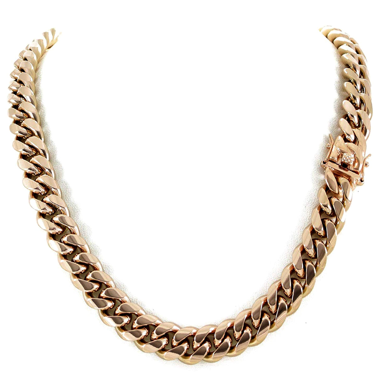 14k Rose Solid Gold Miami Cuban Link Chain Necklace, Width 6mm - JewelryAffairs