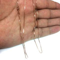 14k Rose Solid Gold Mirror Box Chain Necklace, 0.8mm