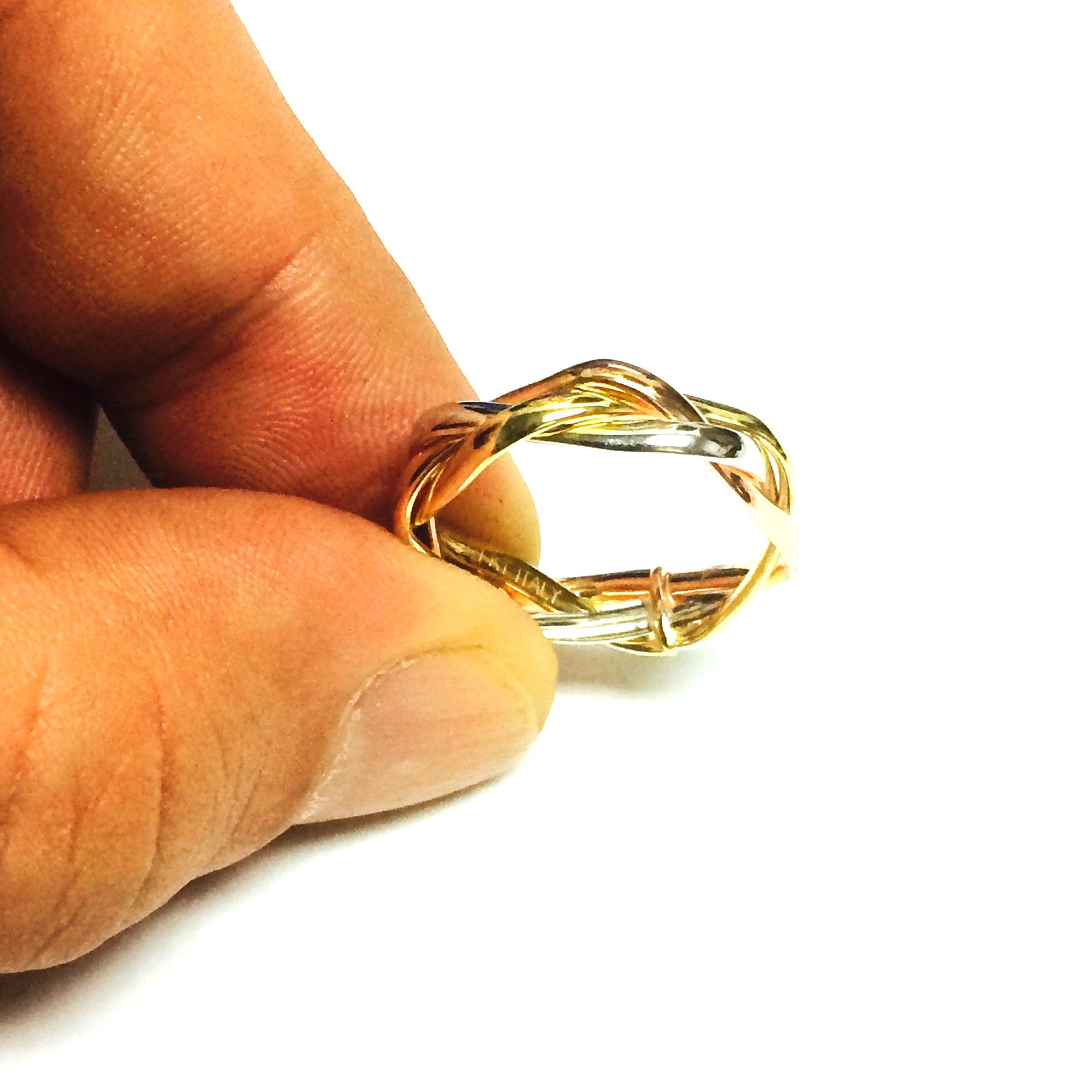14K Tri - Color Gold Intertwined Braided Ring, 5mm - JewelryAffairs