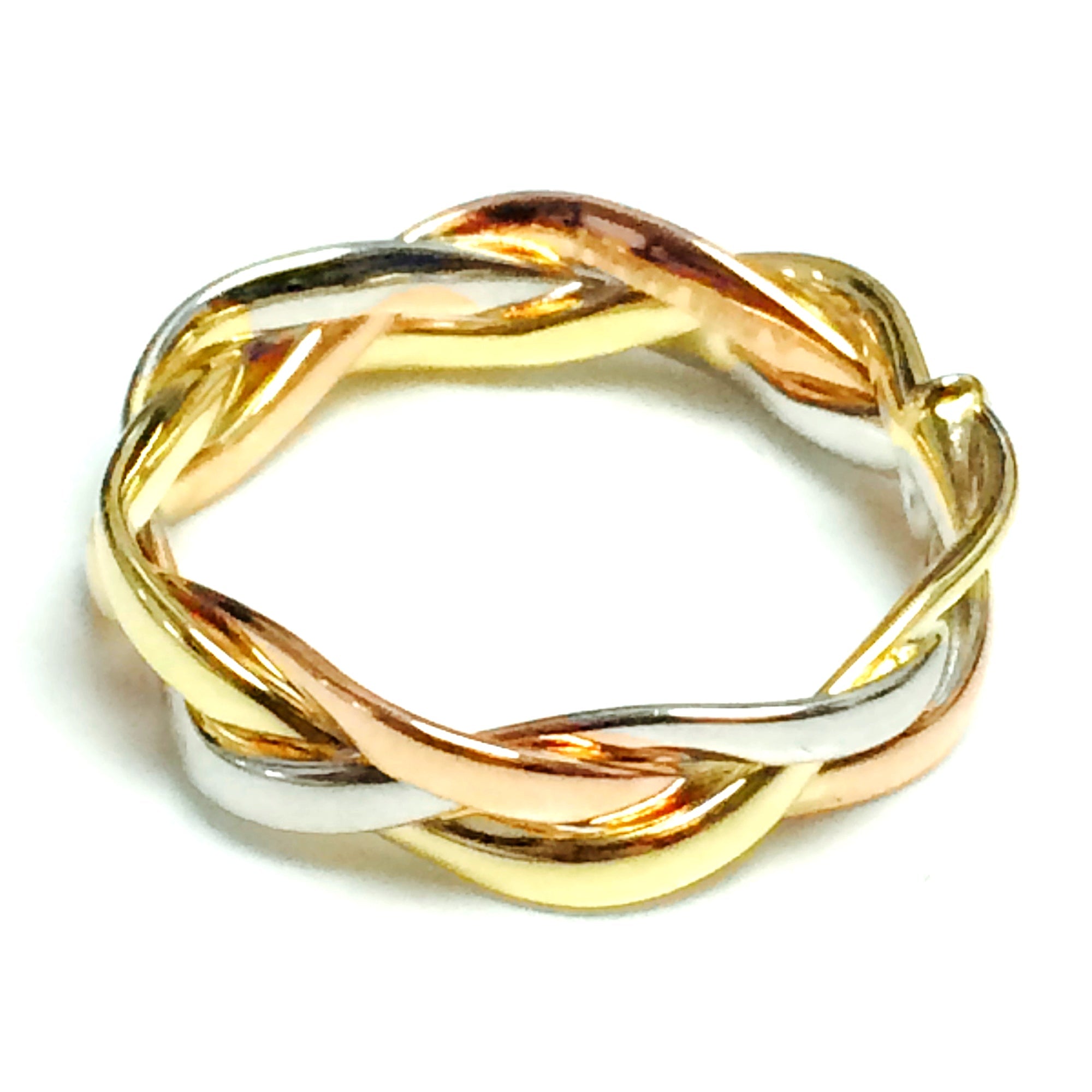 14K Tri - Color Gold Intertwined Braided Ring, 5mm - JewelryAffairs