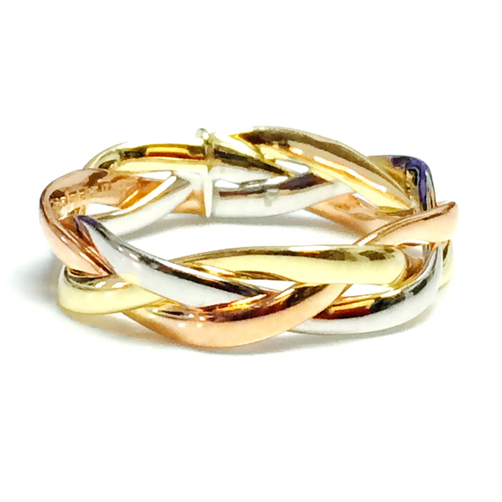 14K Tri - Color Gold Intertwined Braided Ring, 5mm - JewelryAffairs