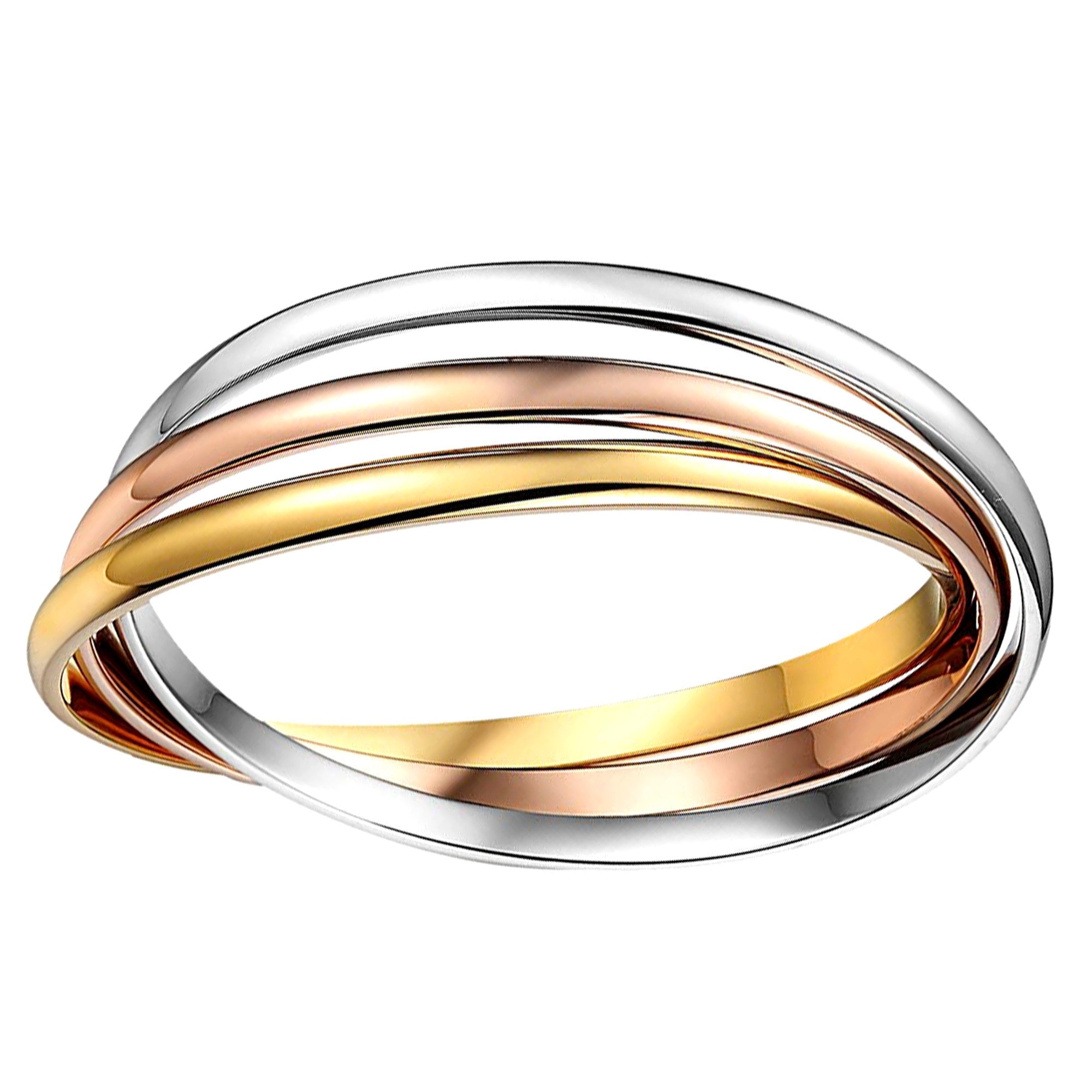 14k Tricolor Gold Interlocking Women's Bangle Bracelet, 7.5" - JewelryAffairs