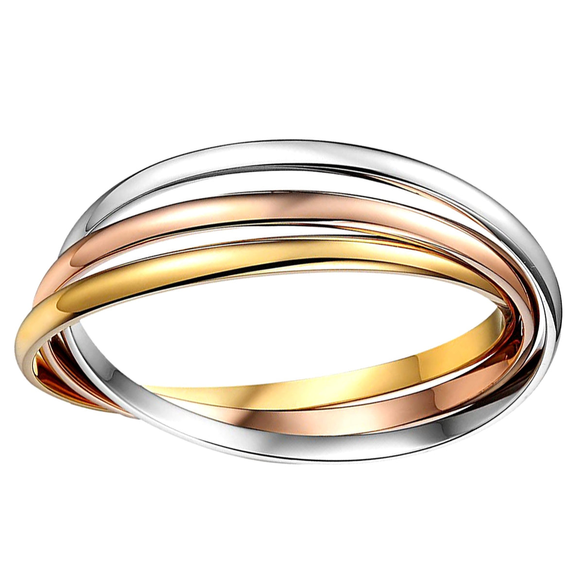 14k Tricolor Gold Interlocking Women's Bangle Bracelet, 7.5" - JewelryAffairs