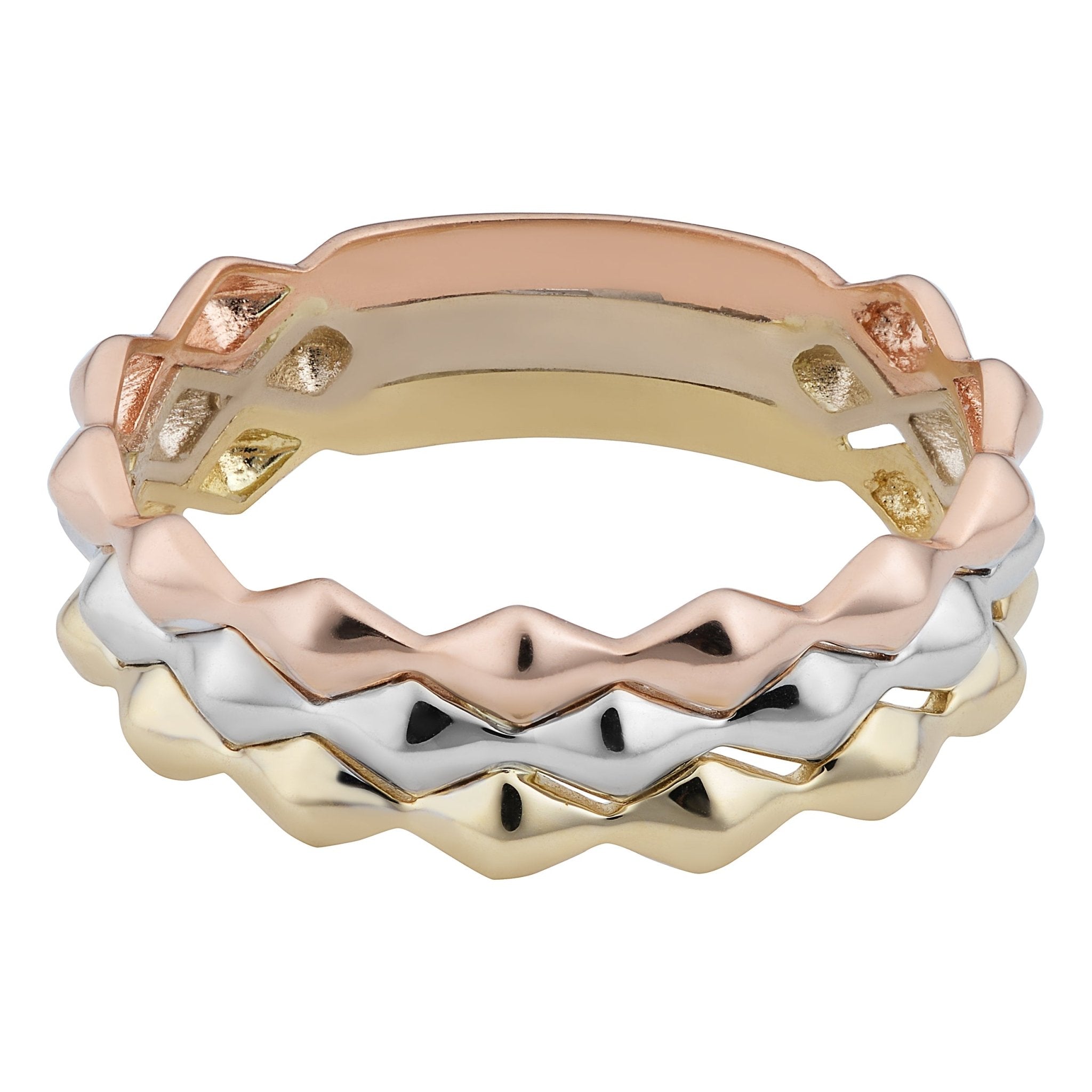 14k Tricolor Gold Triple Band Stackable Style Ring - JewelryAffairs