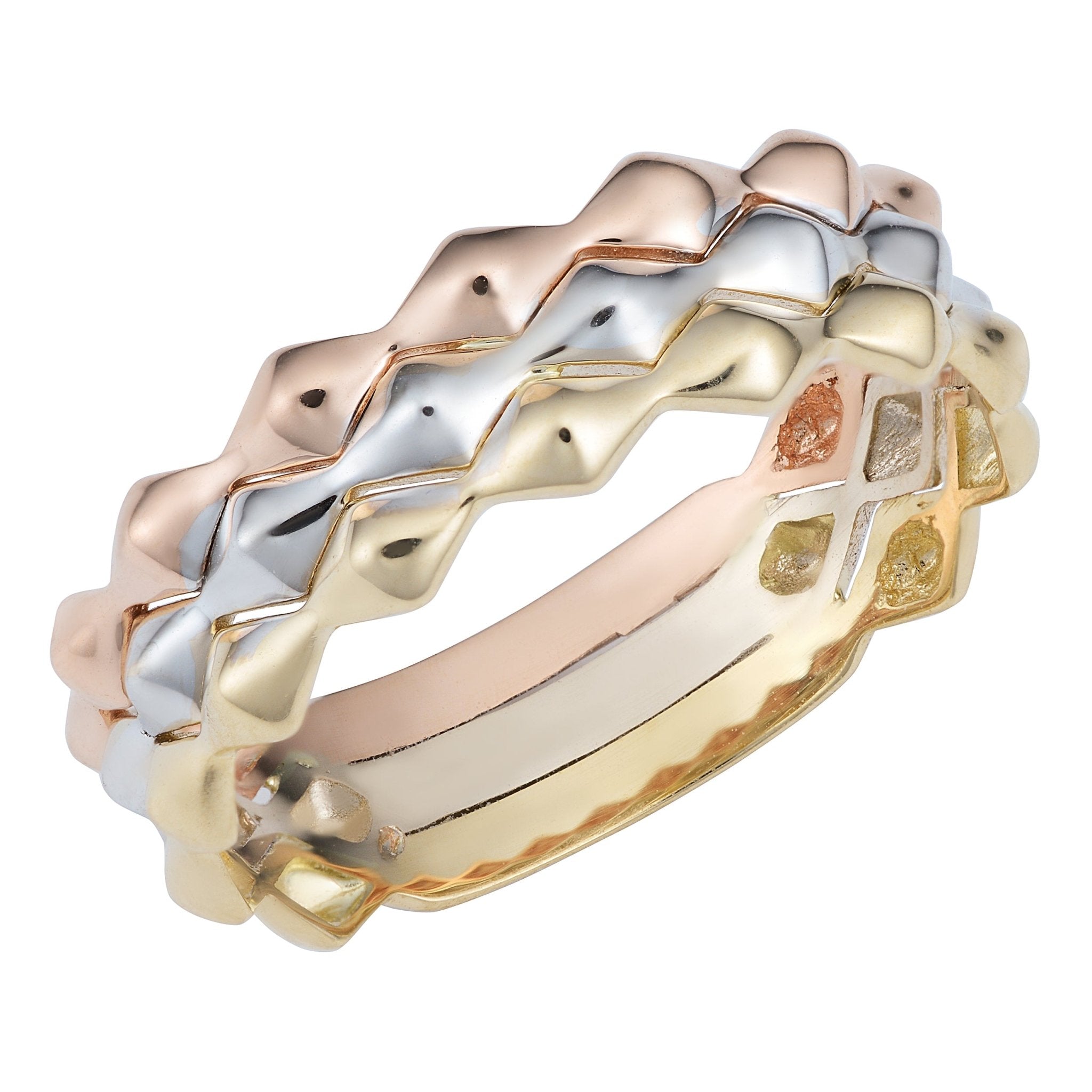 14k Tricolor Gold Triple Band Stackable Style Ring - JewelryAffairs