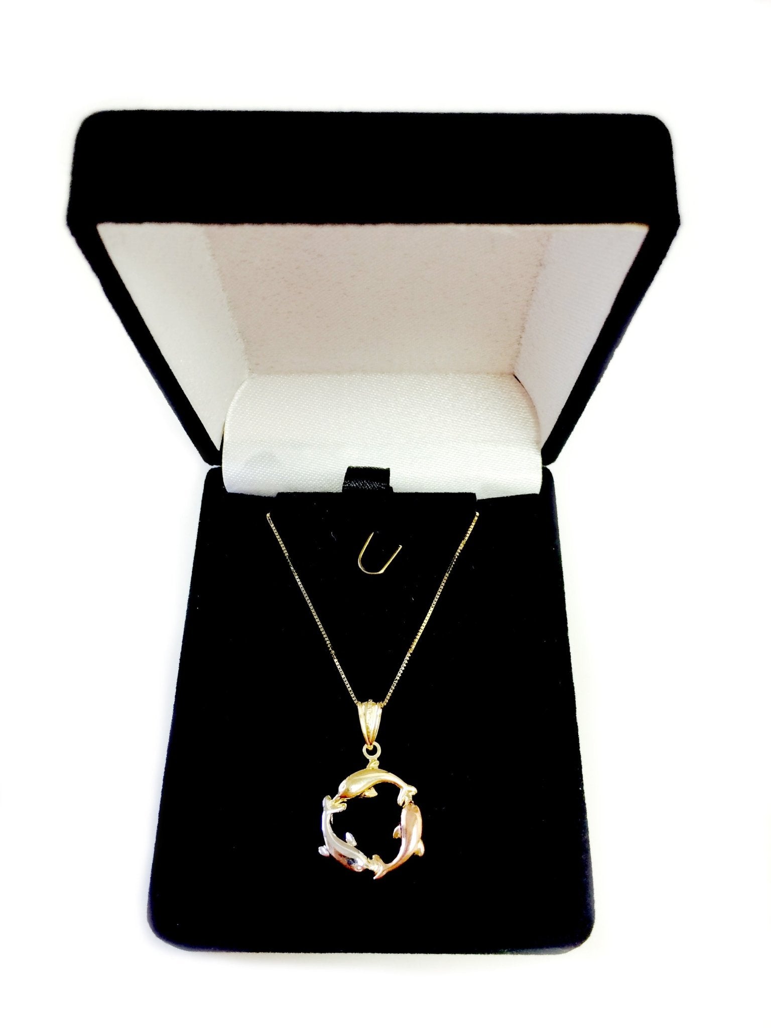 14k Tricolor Rose Gold Three Circling Dolphins Pendant Necklace, 18" - JewelryAffairs