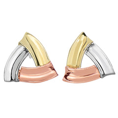 14k Tricolor Yellow Rose And White Gold Open Triangle Shaped Stud Earrings, 10mm - JewelryAffairs