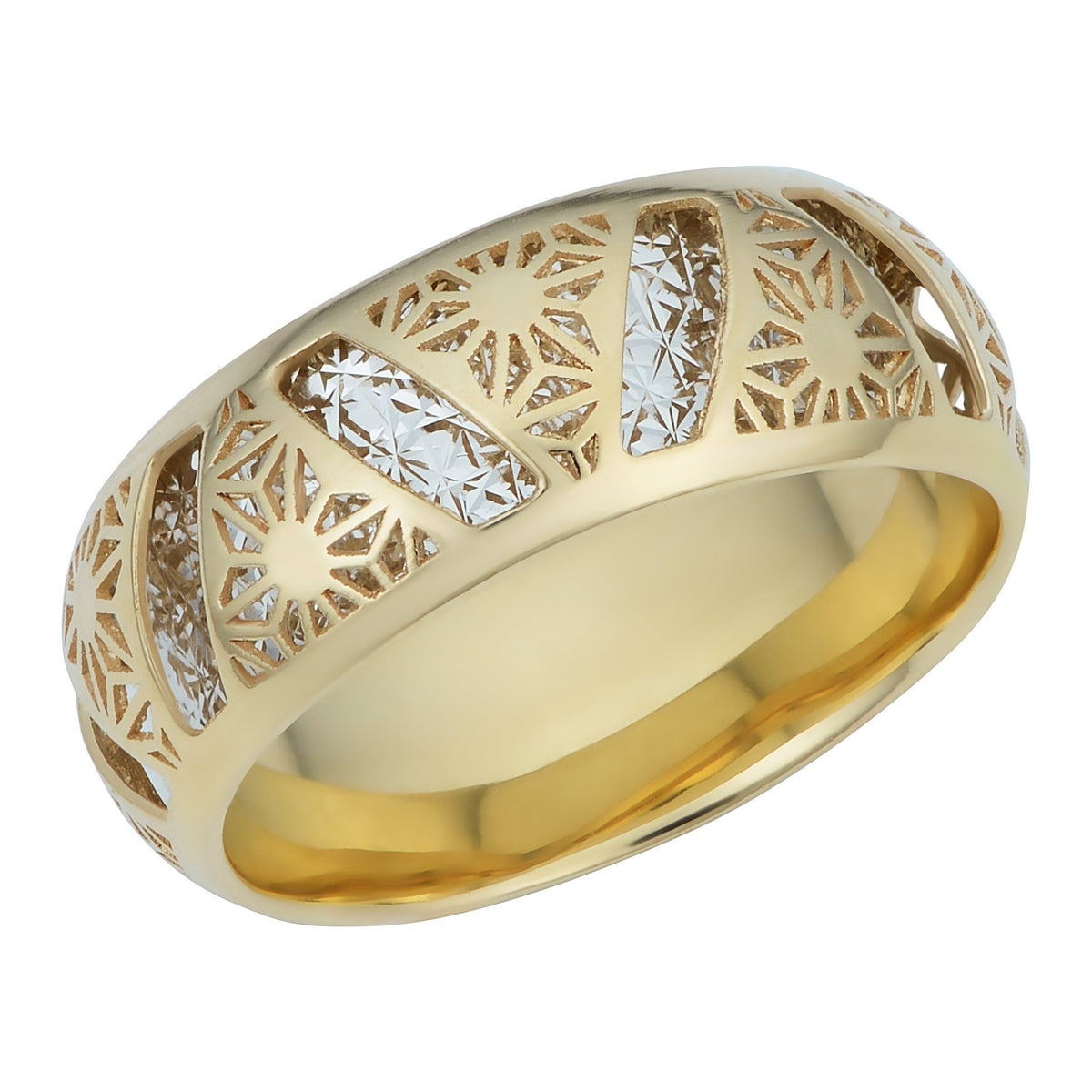 14k Two Tone Gold 7.1mm Filigree Band Ring - JewelryAffairs