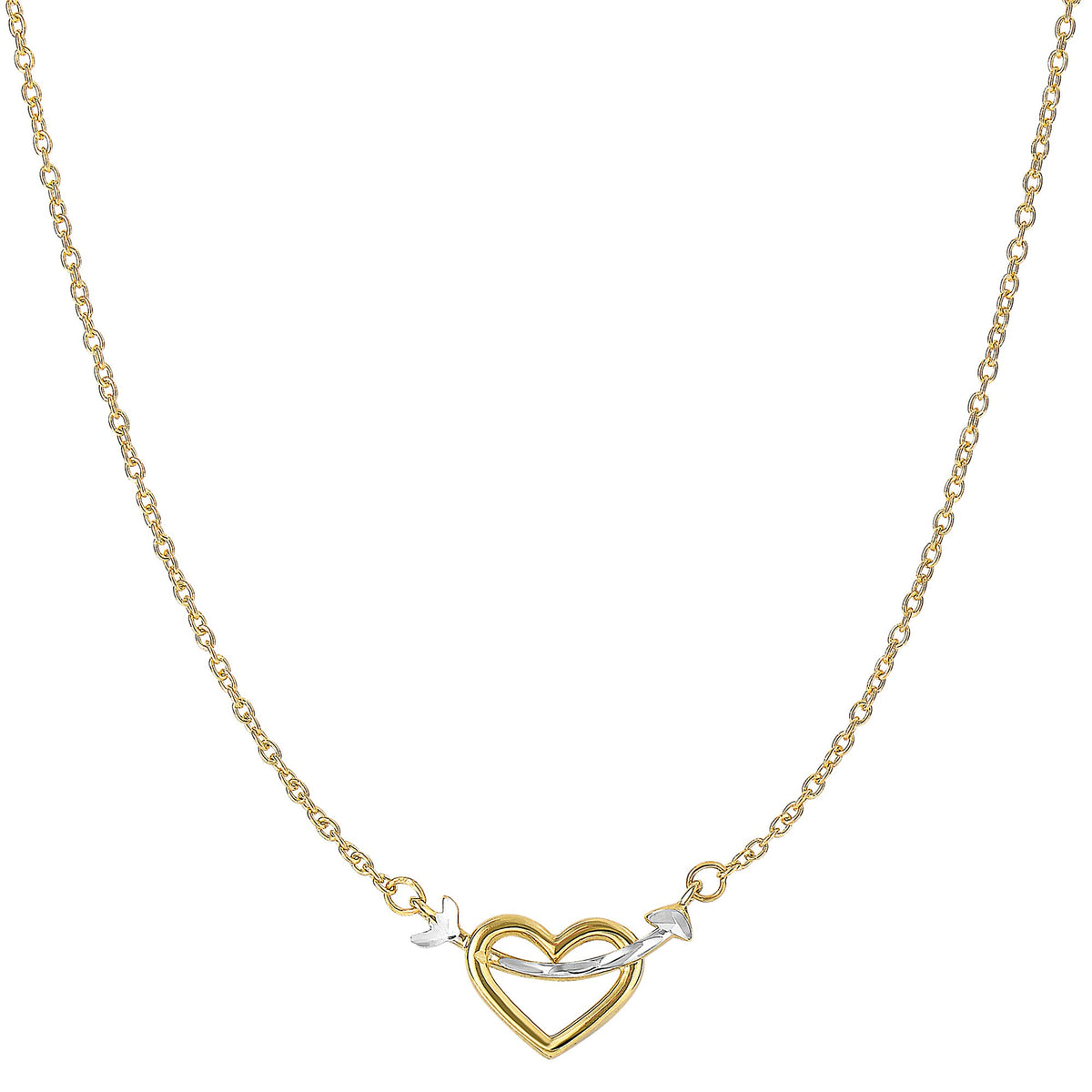 14K Two Tone Gold Arrow Through Open Heart Pendant Necklace, 18"