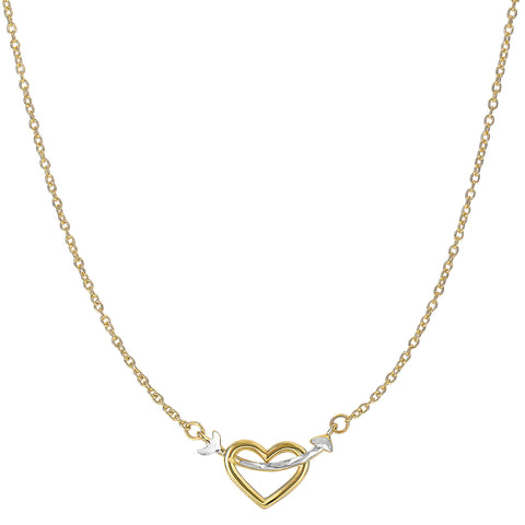 14K Two Tone Gold Arrow Through Open Heart Pendant Necklace, 18"