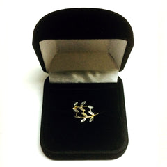 14K Two Tone Gold Diamond Cut Olive Leaf Branch Design Ring, Size 7 - JewelryAffairs