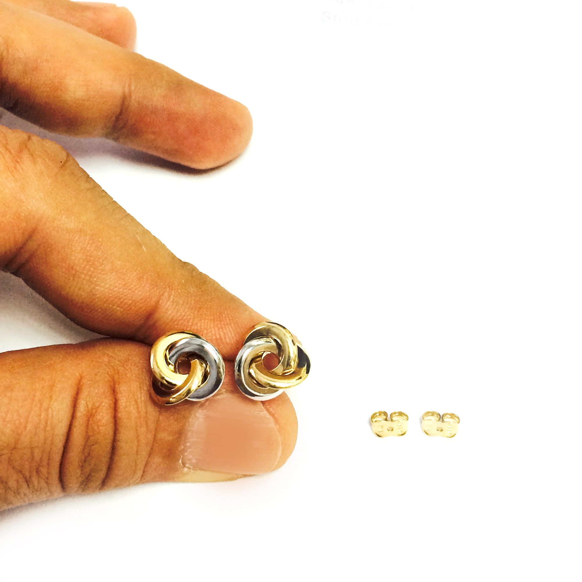14k Two Tone Gold Love Knot Style Stud Earrings, 11mm - JewelryAffairs