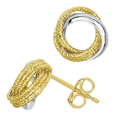 14k Two Tone Gold Shiny And Textured Open Infinity Knot Stud Earrings, 10mm - JewelryAffairs