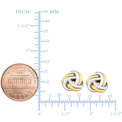 14k Two Tone Gold Shiny Double Row Round Tube Love Knot Stud Earrings, 8mm - JewelryAffairs
