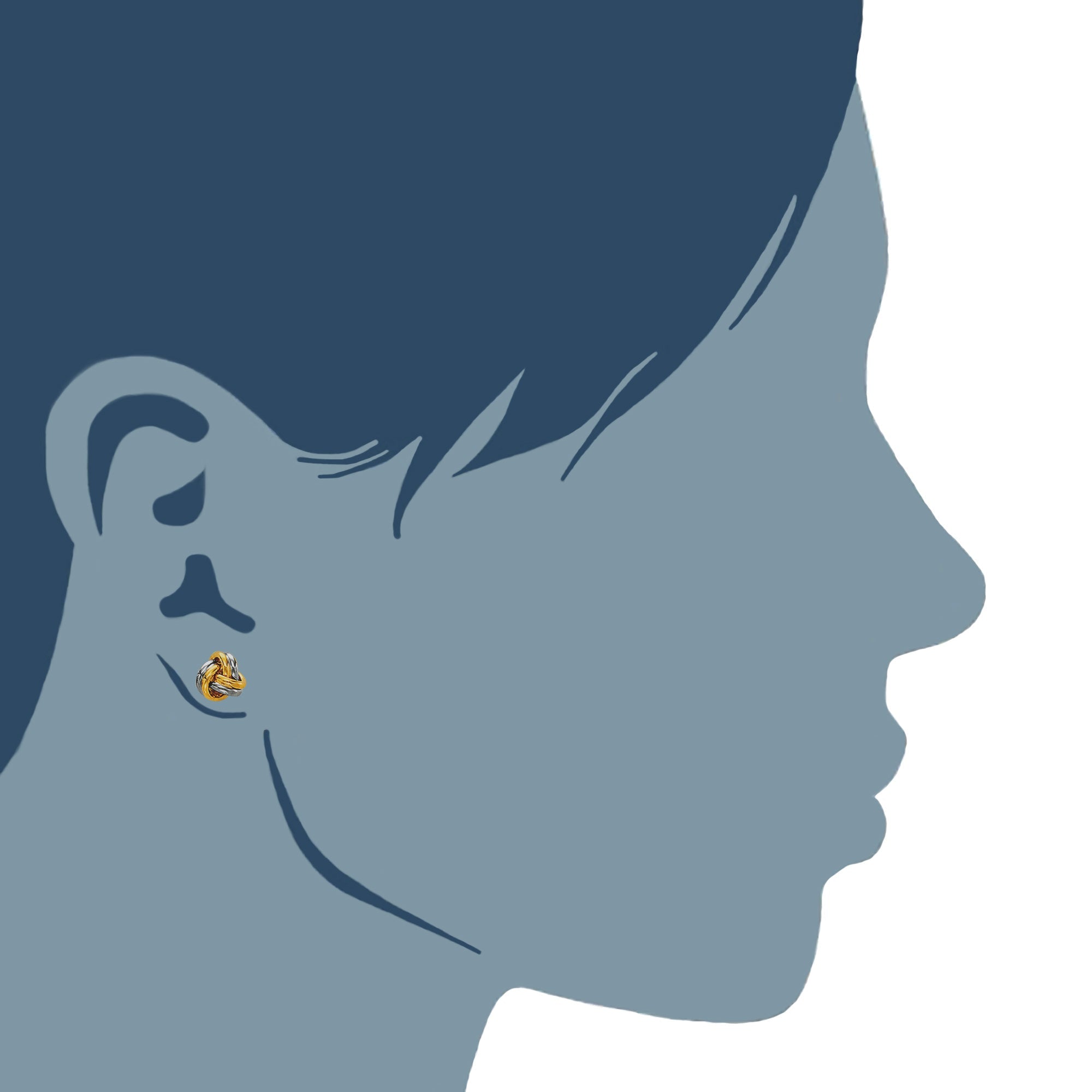 14k Two Tone Gold Shiny Double Row Round Tube Love Knot Stud Earrings, 8mm - JewelryAffairs