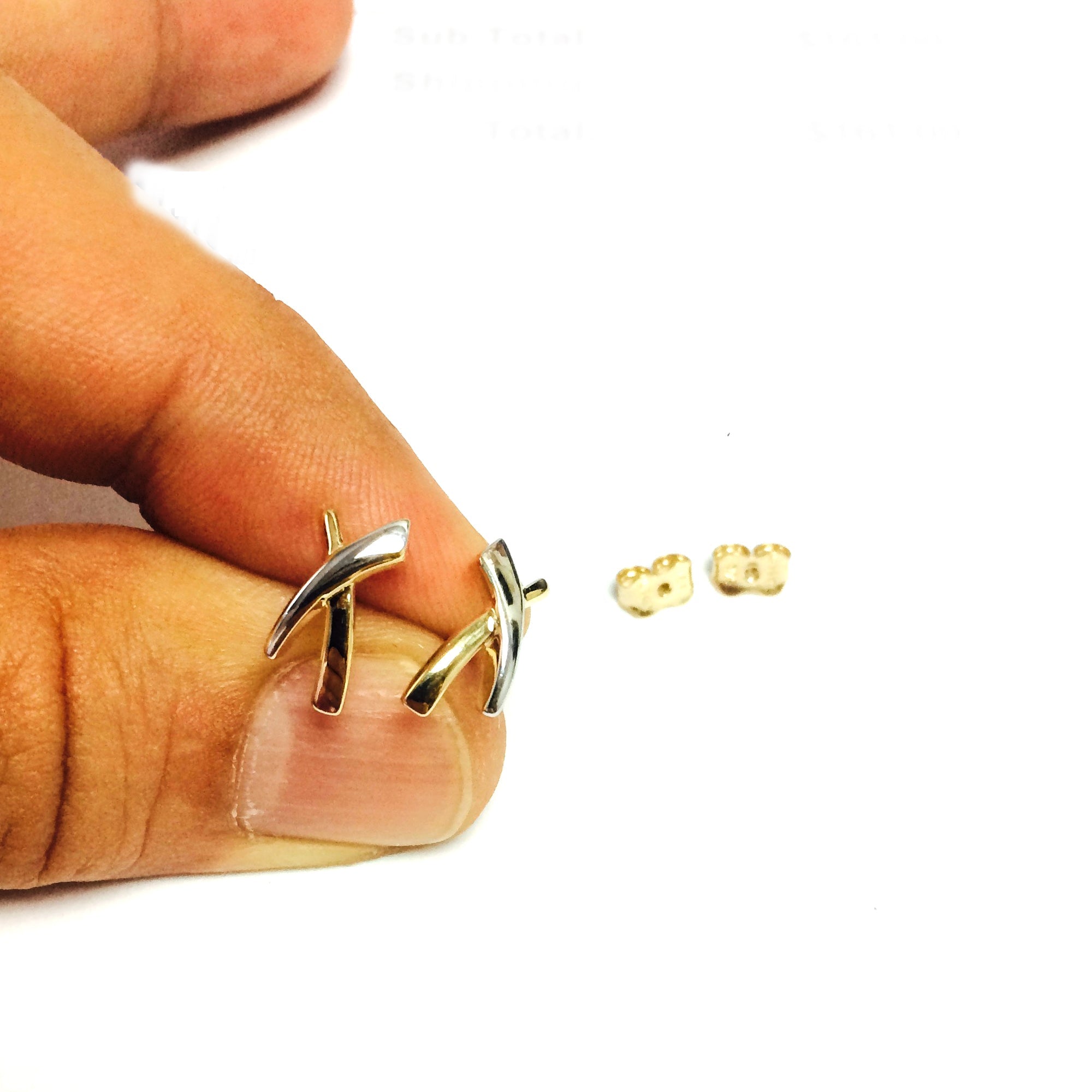 14k Two Tone Gold Shiny X Style Stud Earrings, 12 X 6mm - JewelryAffairs