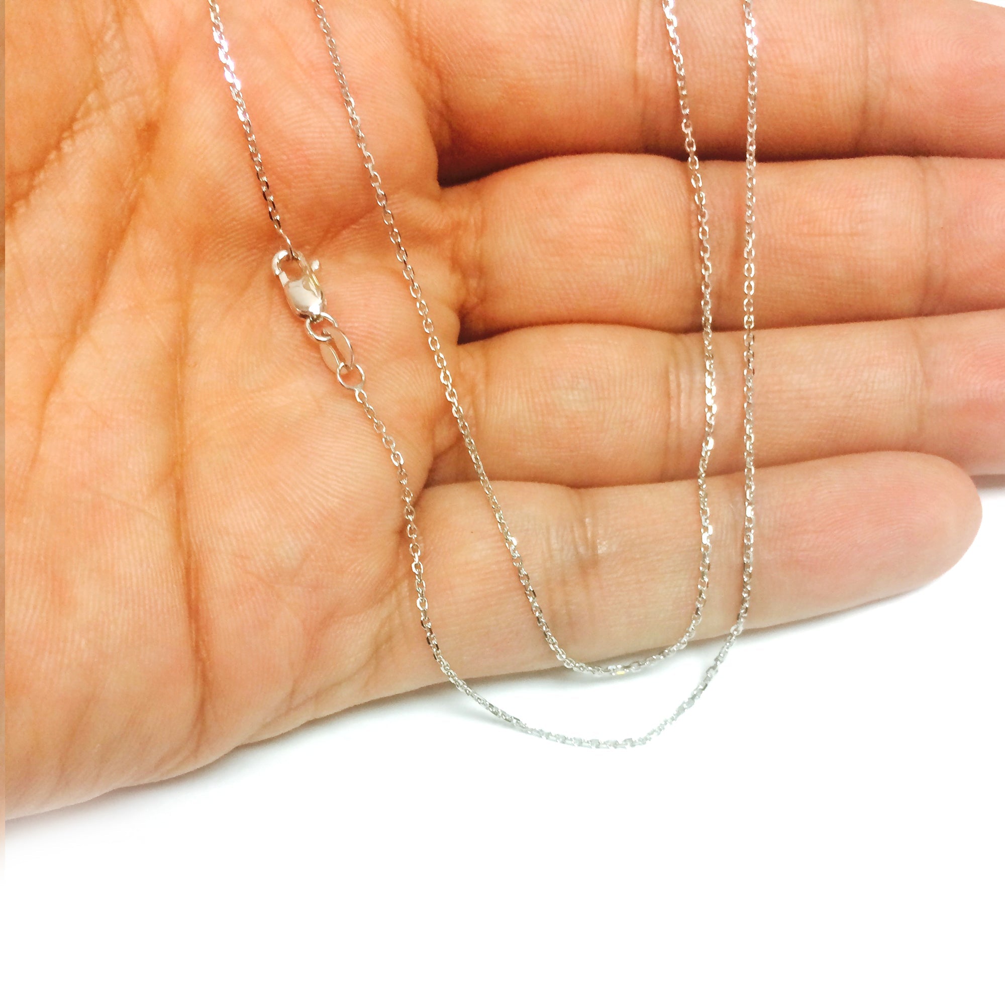 14k White Diamond Cut Gold Cable Link Chain Necklace, 1.1mm - JewelryAffairs