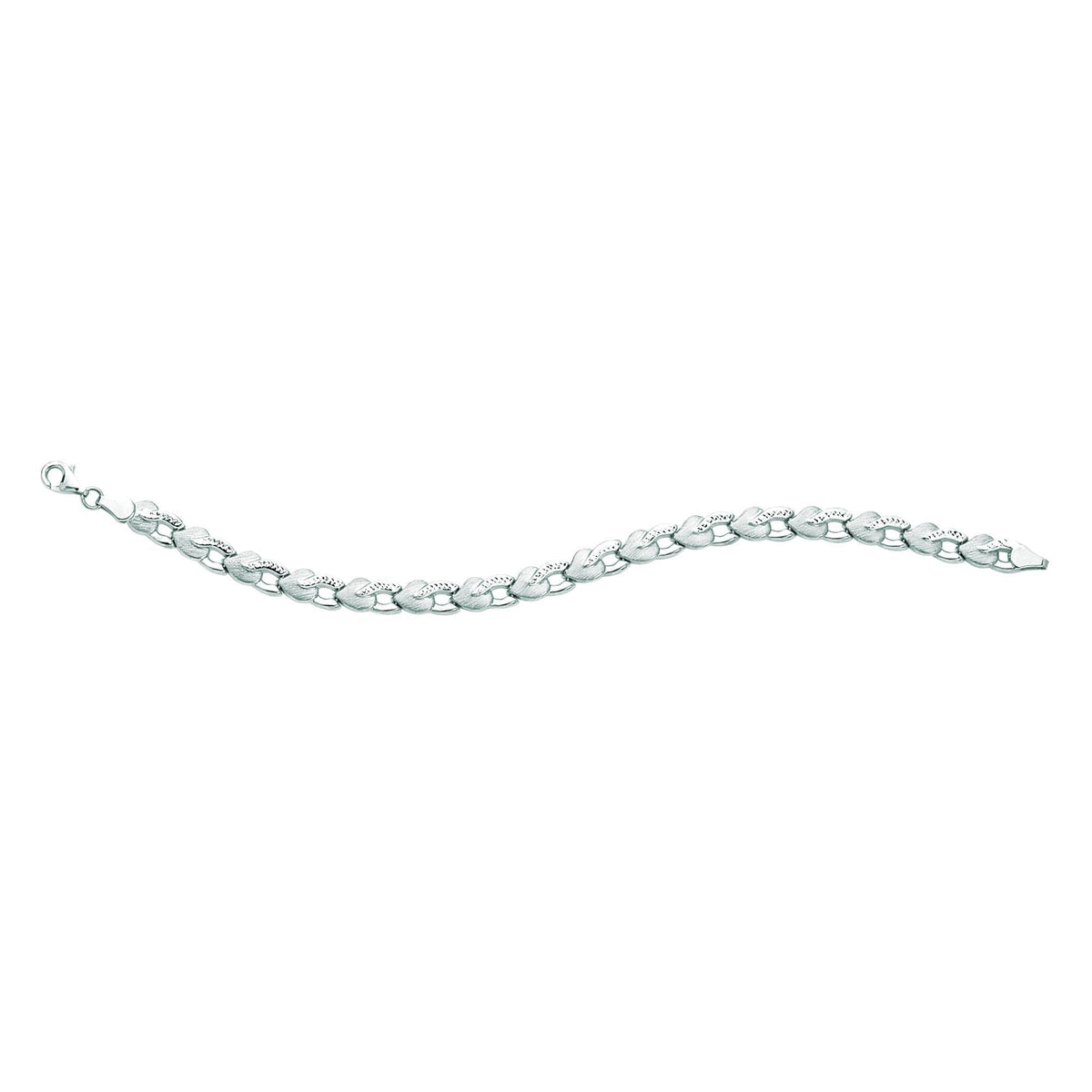 14k White Diamond Cut Heart Shapes Links Bracelet, 7.25" - JewelryAffairs