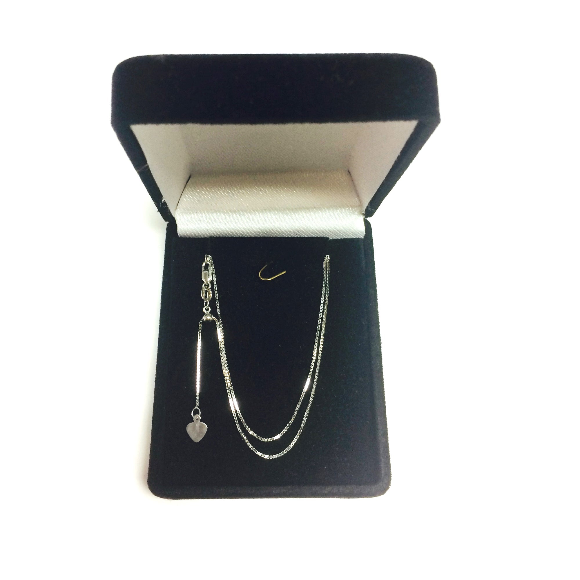 14k White Gold Adjustable Box Link Chain Necklace, 0.7mm, 22" - JewelryAffairs