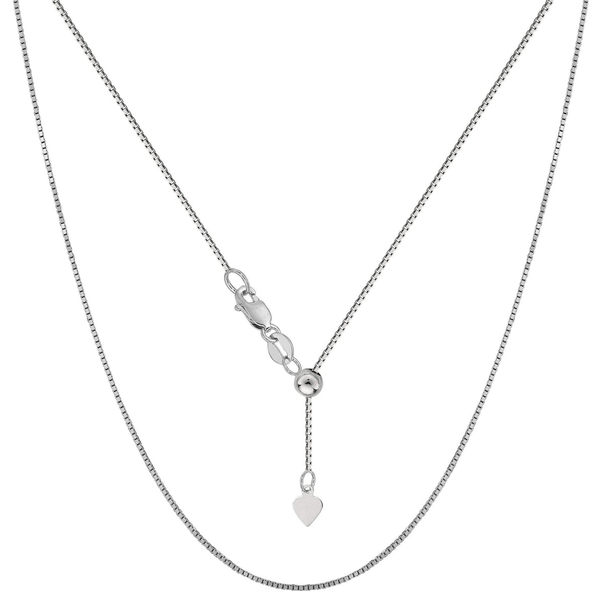 14k White Gold Adjustable Box Link Chain Necklace, 0.7mm, 22" - JewelryAffairs