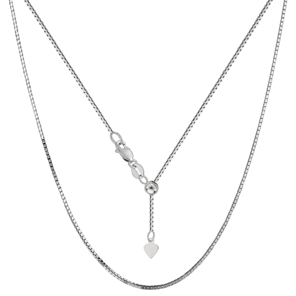 14k White Gold Adjustable Box Link Chain Necklace, 0.85mm, 22" - JewelryAffairs