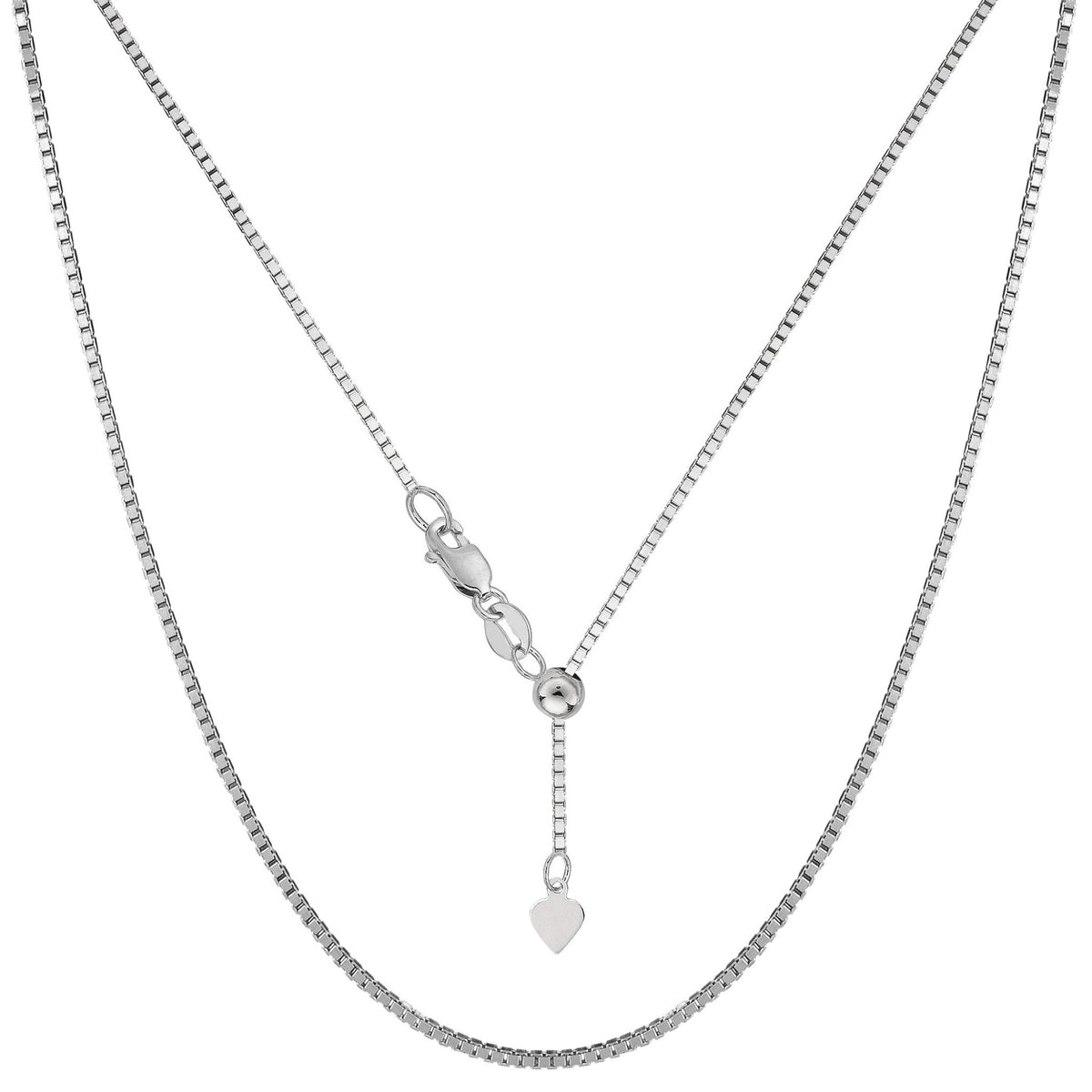14k White Gold Adjustable Box Link Chain Necklace, 1.15mm, 22" - JewelryAffairs