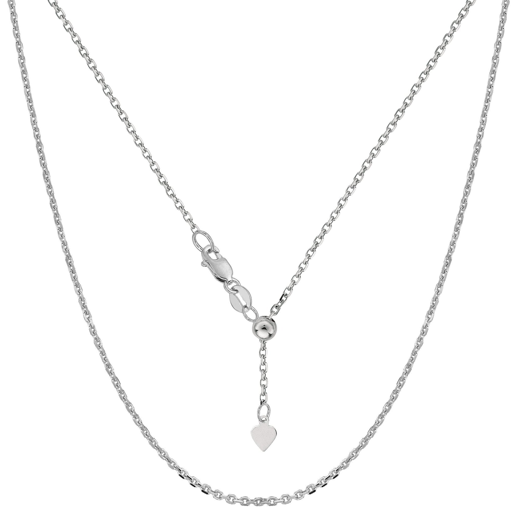 14k White Gold Adjustable Cable Link Chain Necklace, 0.9mm, 22" - JewelryAffairs