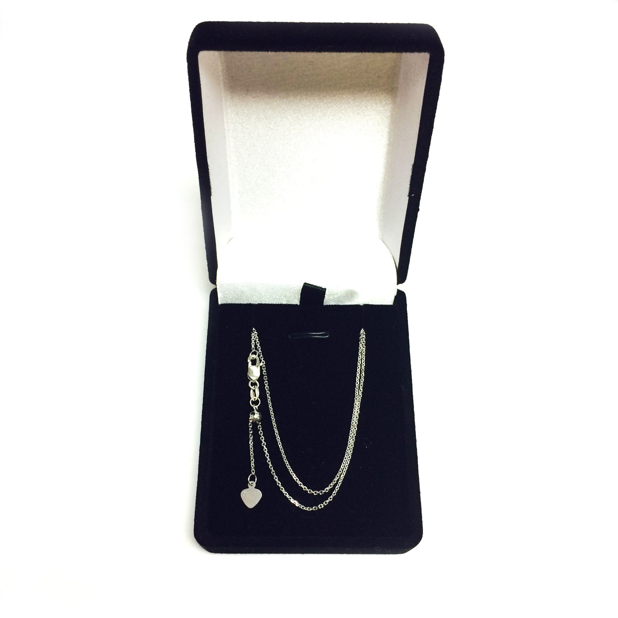 14k White Gold Adjustable Cable Link Chain Necklace, 0.9mm, 22" - JewelryAffairs