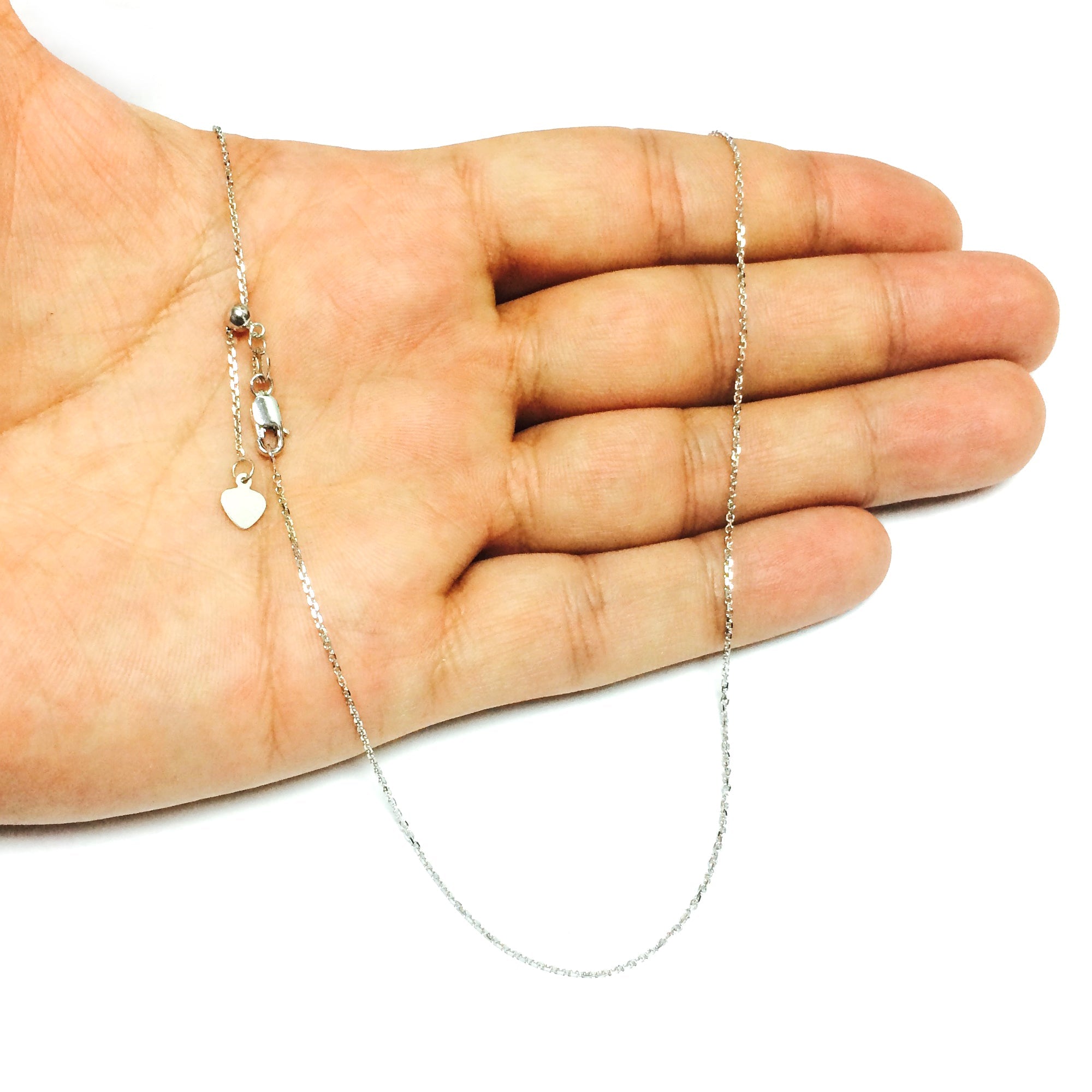 14k White Gold Adjustable Cable Link Chain Necklace, 0.9mm, 22" - JewelryAffairs