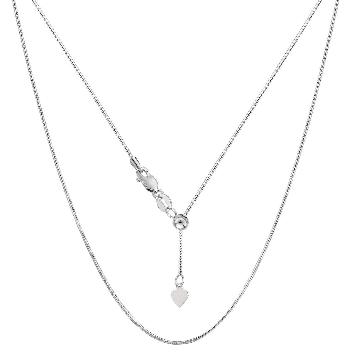 14k White Gold Adjustable Octagonal Snake Chain Necklace, 0.85mm, 22" - JewelryAffairs
