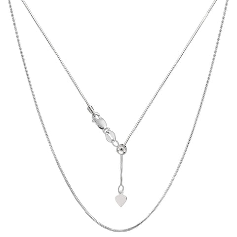 14k White Gold Adjustable Octagonal Snake Chain Necklace, 0.85mm, 22"
