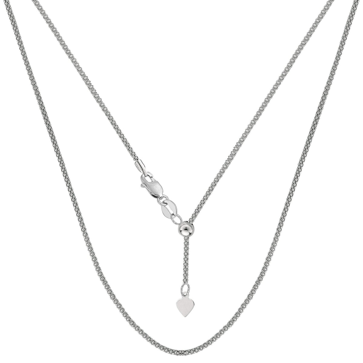 14k White Gold Adjustable Popcorn Link Chain Necklace, 1.3mm, 22" - JewelryAffairs