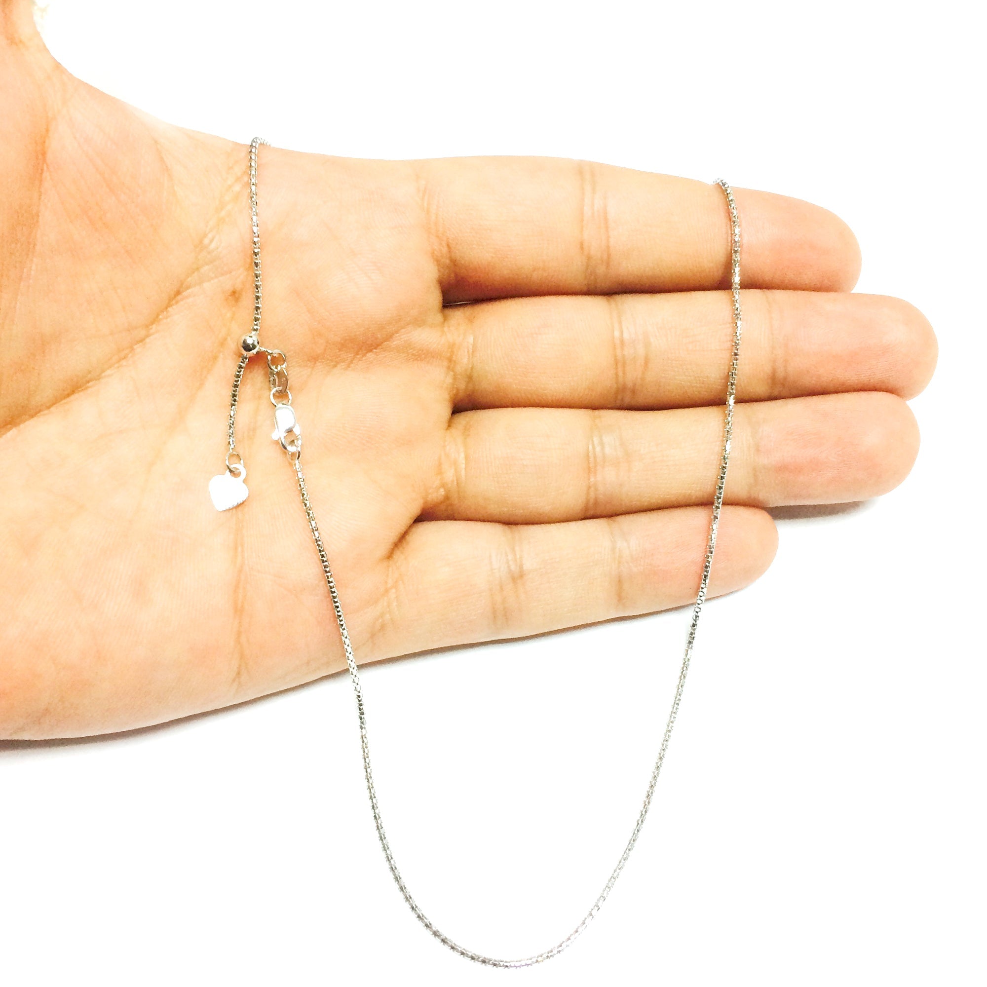 14k White Gold Adjustable Popcorn Link Chain Necklace, 1.3mm, 22" - JewelryAffairs