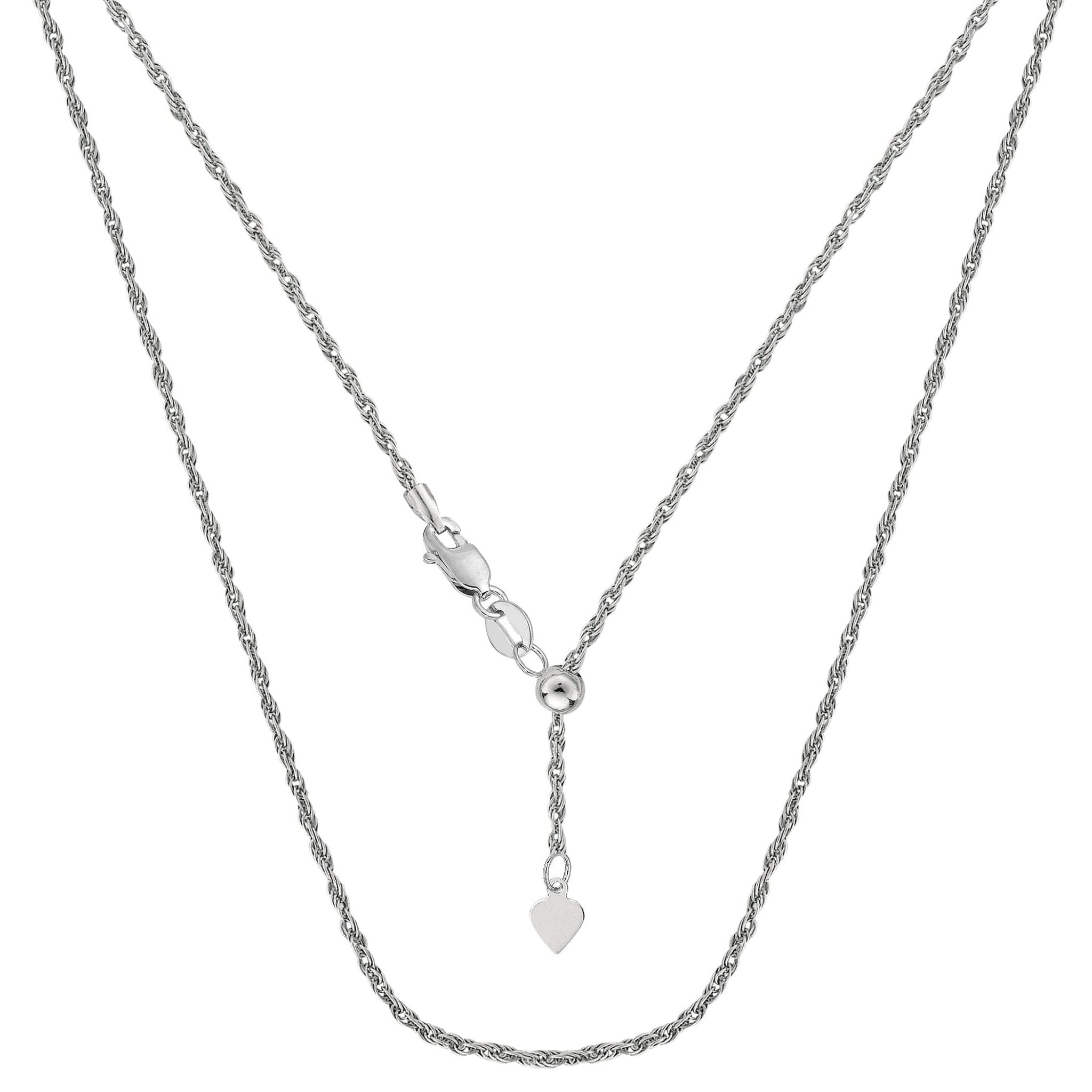 14k White Gold Adjustable Rope Chain Necklace, 1.0mm, 22" - JewelryAffairs