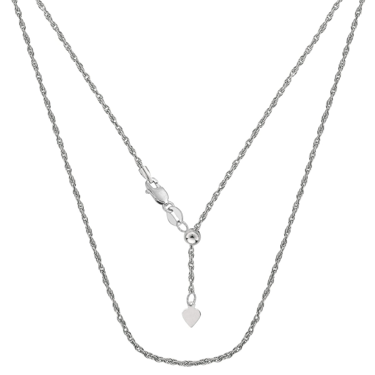 14k White Gold Adjustable Rope Chain Necklace, 1.0mm, 22" - JewelryAffairs