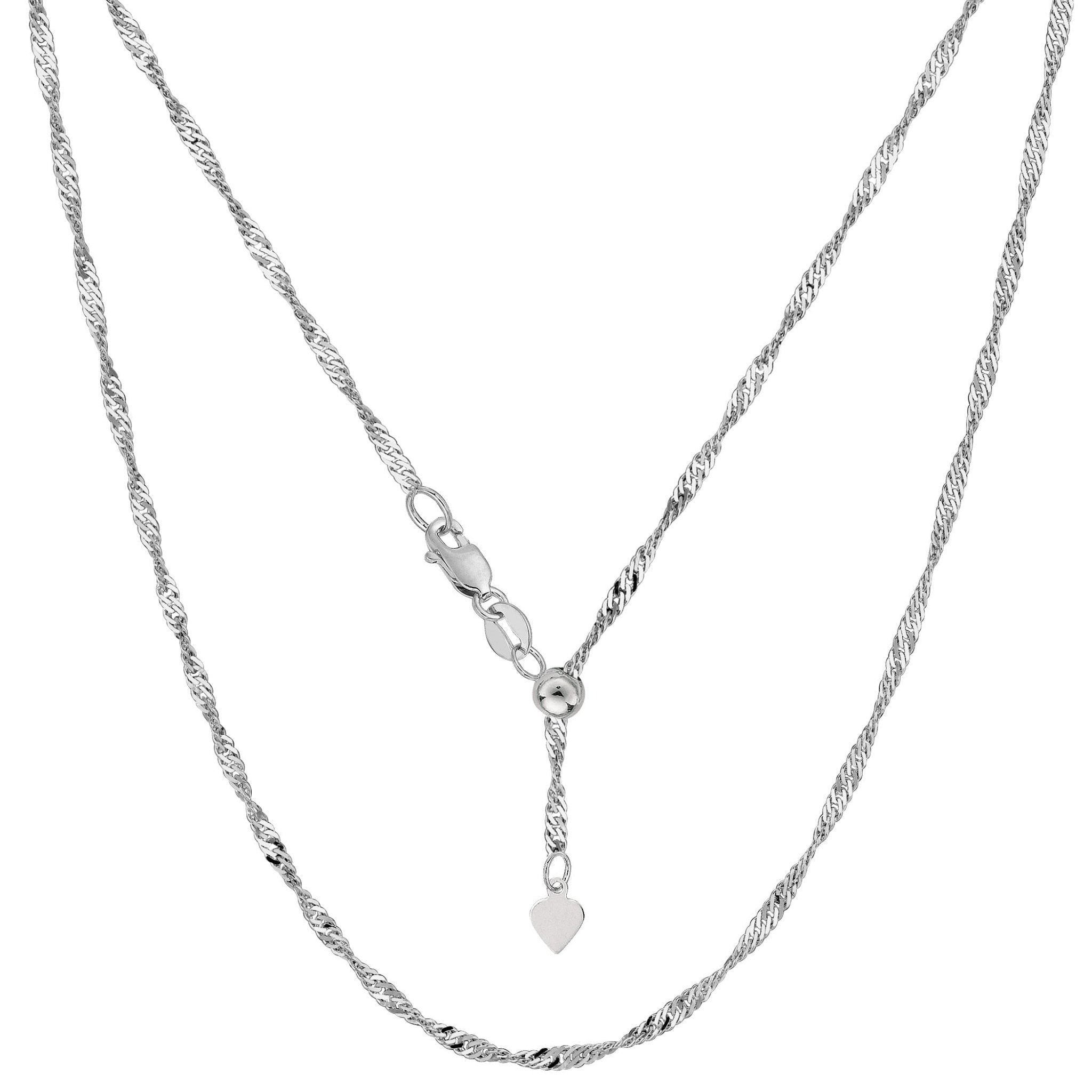 14k White Gold Adjustable Singapore Link Chain Necklace, 1.15mm, 22" - JewelryAffairs
