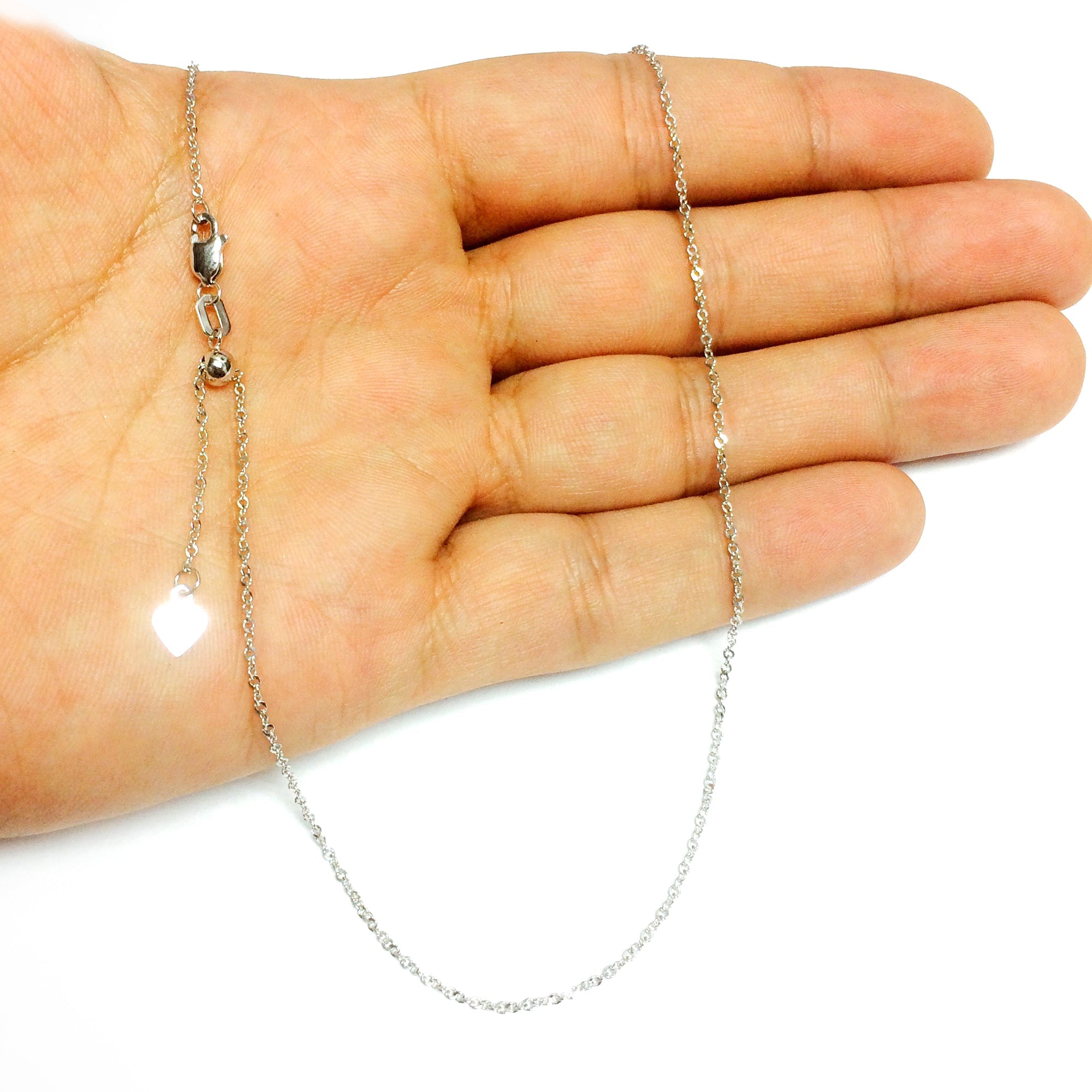 14k White Gold Adjustable Singapore Link Chain Necklace, 1.15mm, 22" - JewelryAffairs