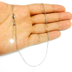 14k White Gold Adjustable Singapore Link Chain Necklace, 1.15mm, 22"