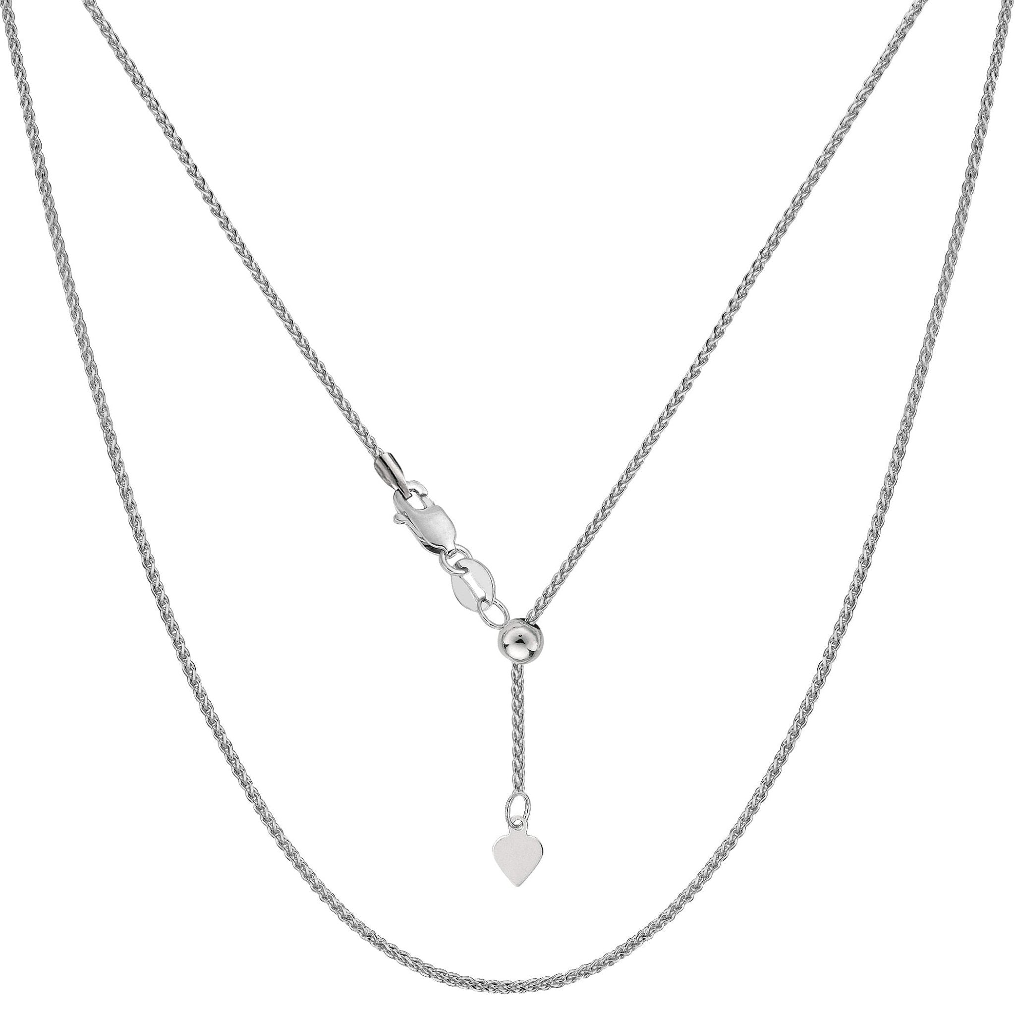 14k White Gold Adjustable Wheat Chain Necklace, 1.0mm, 22" - JewelryAffairs