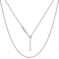 14k White Gold Adjustable Wheat Chain Necklace, 1.0mm, 22" - JewelryAffairs