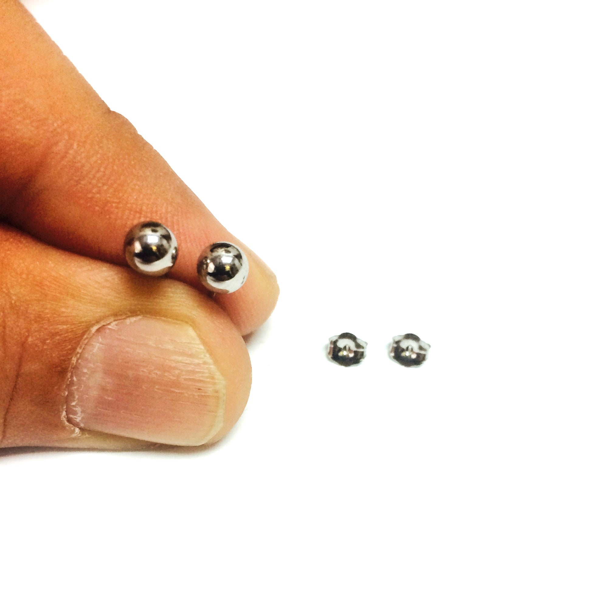 14K White Gold Ball Stud Earrings - JewelryAffairs