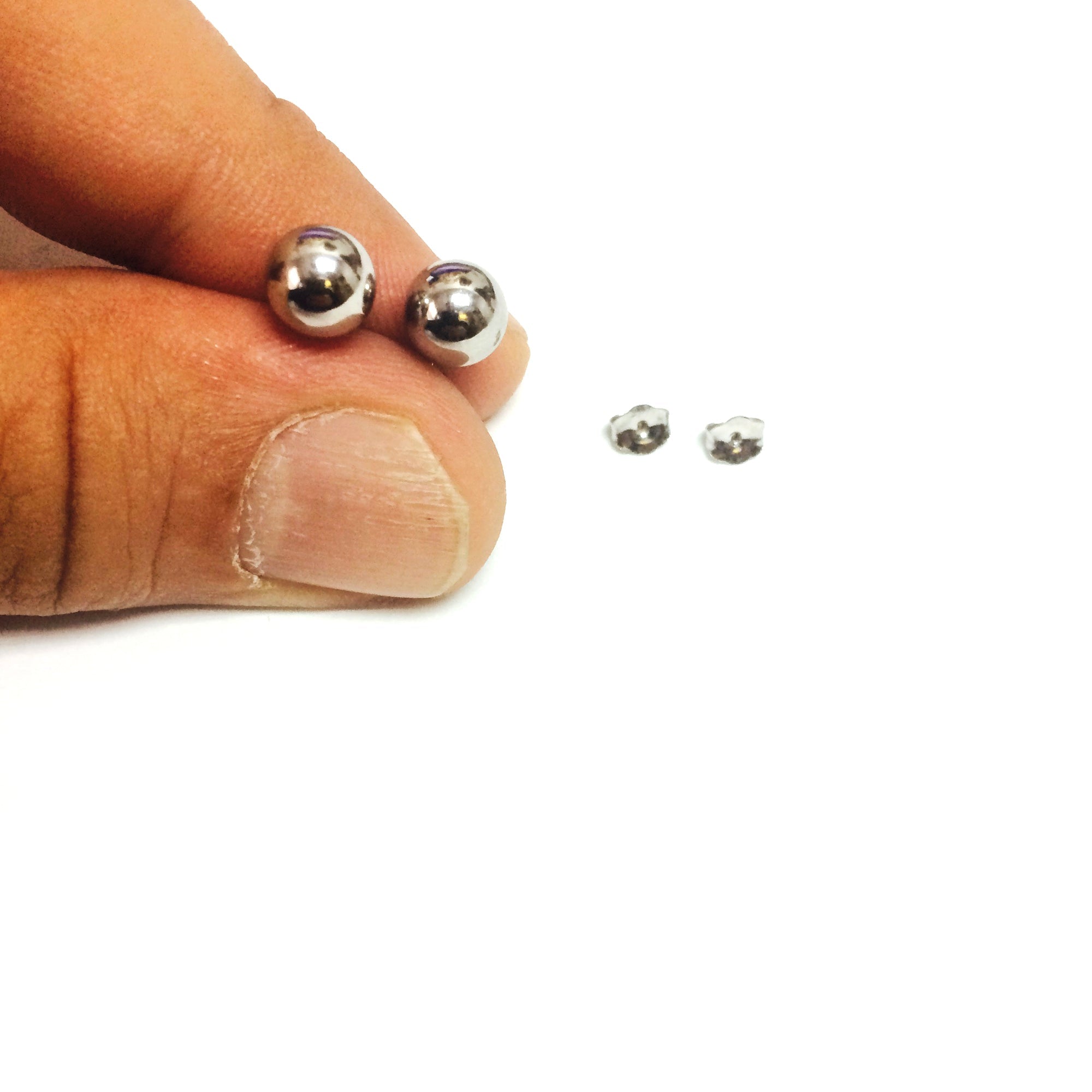 14K White Gold Ball Stud Earrings - JewelryAffairs