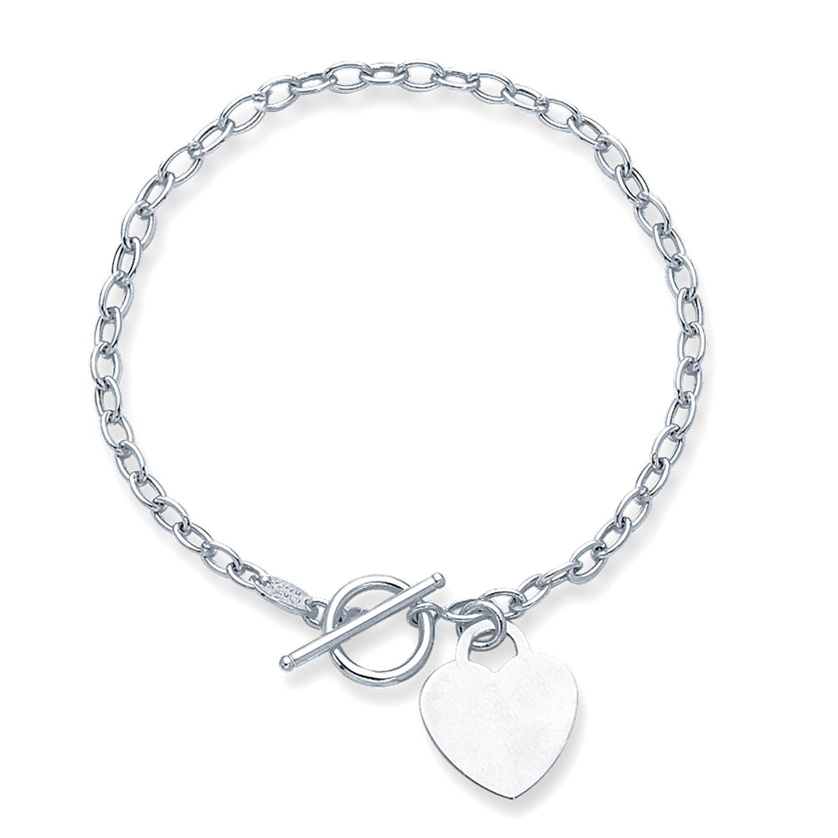 14k White Gold Chain Oval Link Heart Bracelet, 7.50" - JewelryAffairs