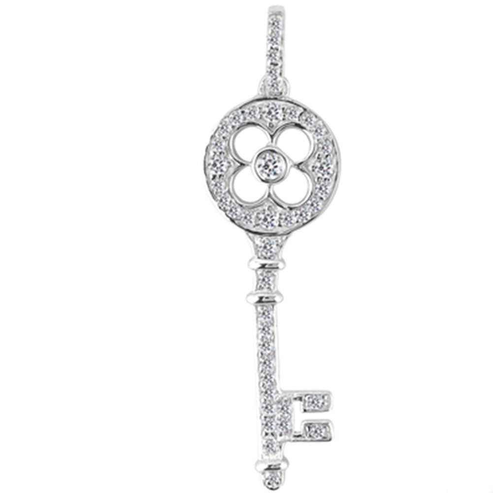 14K White Gold Diamond Clover Key Pendant (0.29ctw - FG Color - SI2 Clarity)