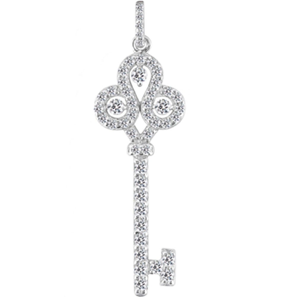 14K White Gold Diamond Crorwn Key Pendant (0.69ctw - FG Color - SI2 Clarity)