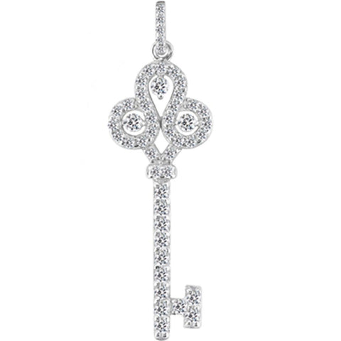 14K White Gold Diamond Crorwn Key Pendant (0.69ctw - FG Color - SI2 Clarity)