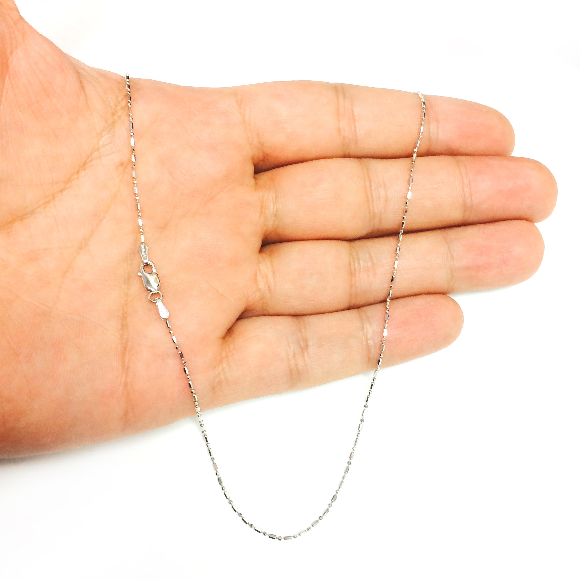 14k White Gold Diamond Cut Bead Chain Necklace, 1.0mm - JewelryAffairs