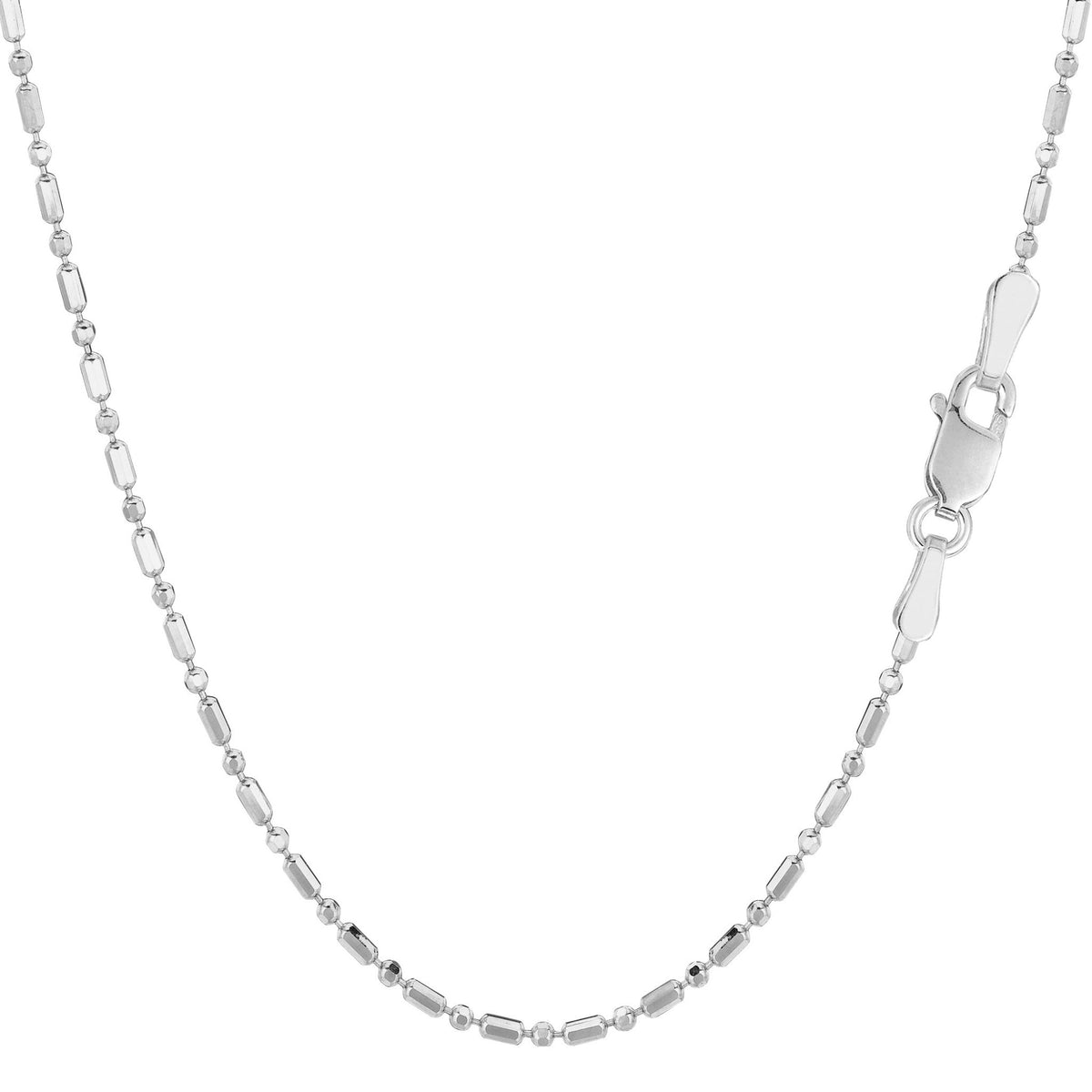 14k White Gold Diamond Cut Bead Chain Necklace, 1.5mm - JewelryAffairs